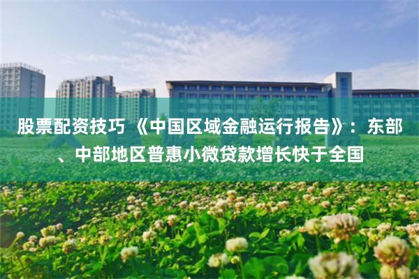 股票配资技巧 《中国区域金融运行报告》：东部、中部地区普惠小微贷款增长快于全国