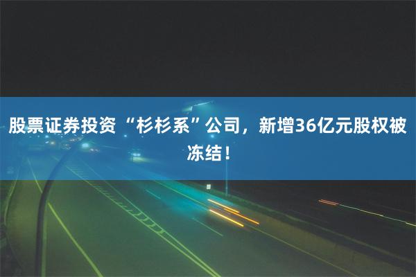 股票证券投资 “杉杉系”公司，新增36亿元股权被冻结！