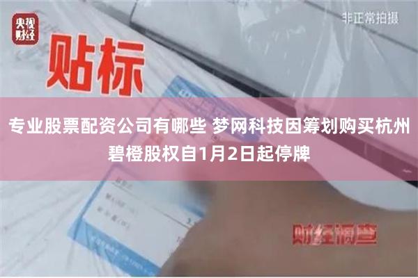 专业股票配资公司有哪些 梦网科技因筹划购买杭州碧橙股权自1月2日起停牌