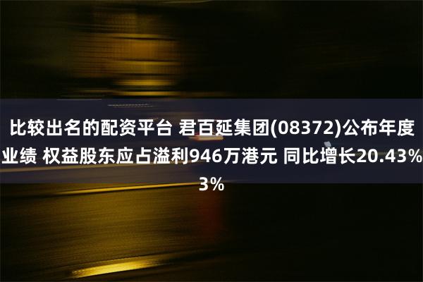 比较出名的配资平台 君百延集团(08372)公布年度业绩 权益股东应占溢利946万港元 同比增长20.43%